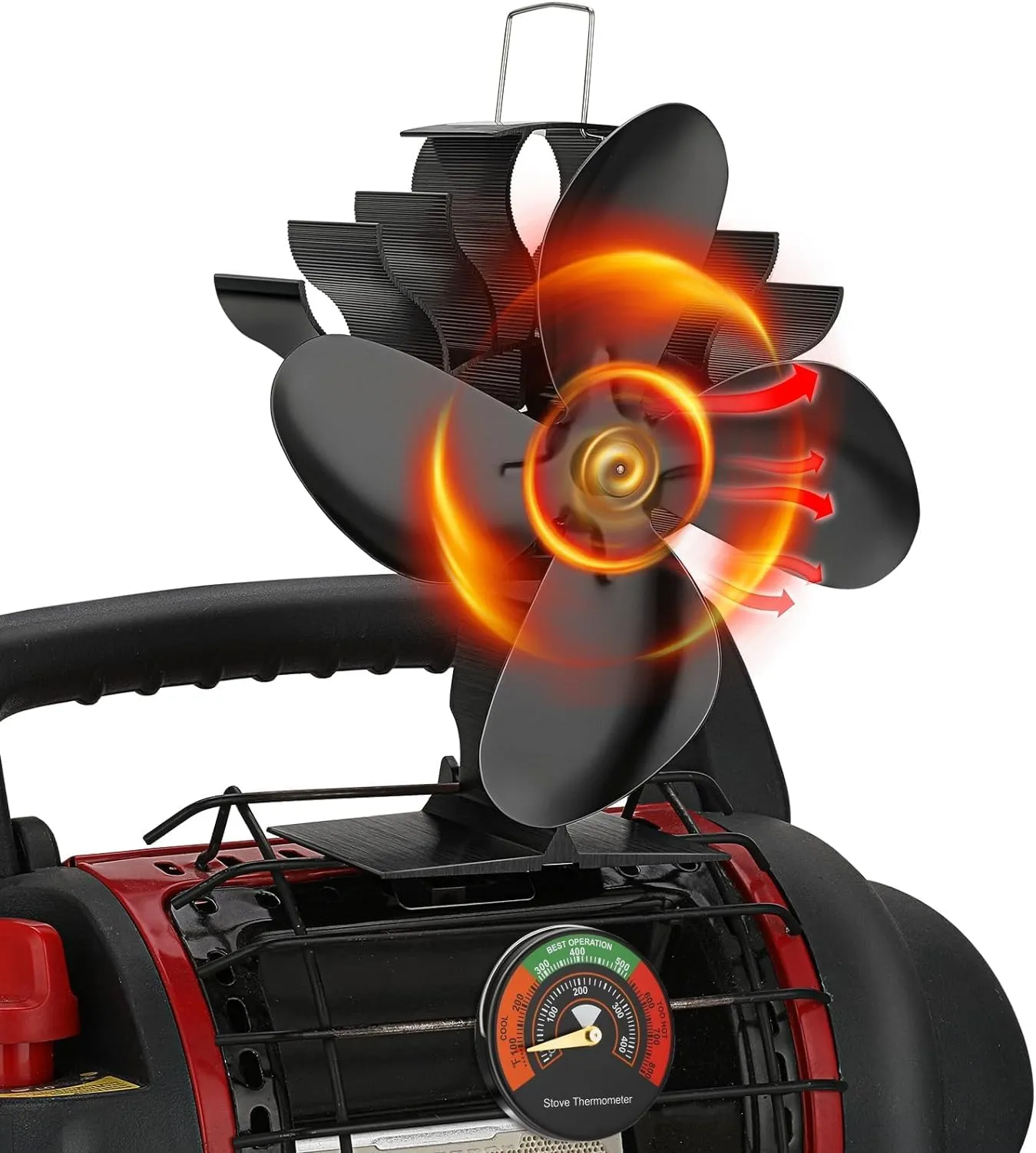 Stove Fan for Buddy Heater Wood Stove Fan Heat Powered Fireplace Fan with Magnetic Thermometer Thermoelectric Fan for Wood Burning Stove/Pellet/Log Burner