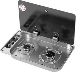 Suburban CAN Dual Burner RV Stove, Gas Cooktop with Glass Lid, Stainless Steel Construction, Easy-to-Clean Surface, RV Counter Space Saver, High Output for Quick Meals (3045AST)