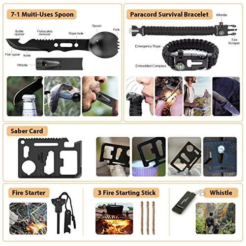 Survival Kit,250Pcs Survival Gear First Aid Kit with Molle System Compatible Bag