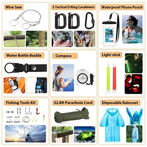 Survival Kit,250Pcs Survival Gear First Aid Kit with Molle System Compatible Bag