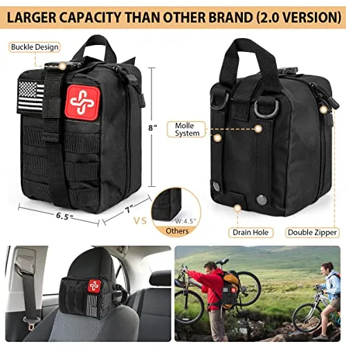 Survival Kit,250Pcs Survival Gear First Aid Kit with Molle System Compatible Bag
