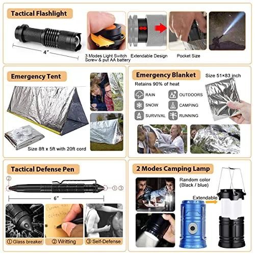 Survival Kit,250Pcs Survival Gear First Aid Kit with Molle System Compatible Bag
