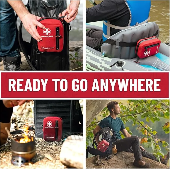 Surviveware Waterproof First Aid Kit - Survival Emergency Preparedness for Travel Camping Gear, Survival Kits, Home Essentials and Outdoor Emergencies - Small 100 Piece