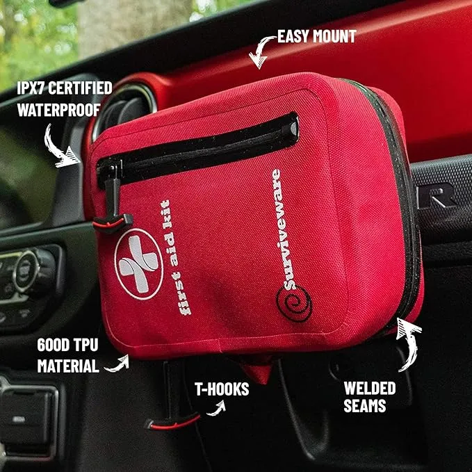Surviveware Waterproof First Aid Kit - Survival Emergency Preparedness for Travel Camping Gear, Survival Kits, Home Essentials and Outdoor Emergencies - Small 100 Piece