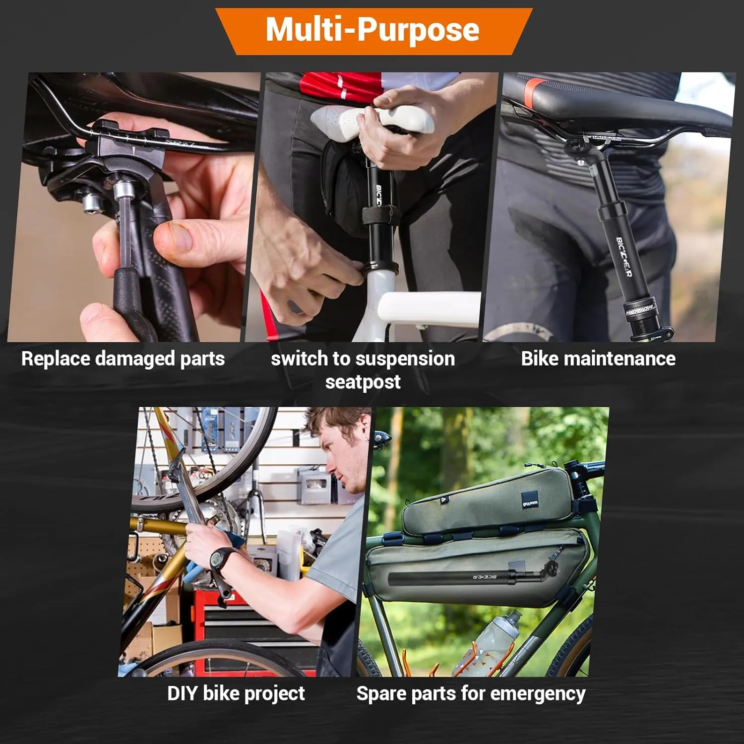 Suspension Seatpost 27.2 30.4 30.9 31.6 Bike Seat Posts with Suspension 40mm Travel Bicycle Seat Shock Absorber Aluminum Tube for E Bike MTB BMX Road City Bike Replacement Component Parts