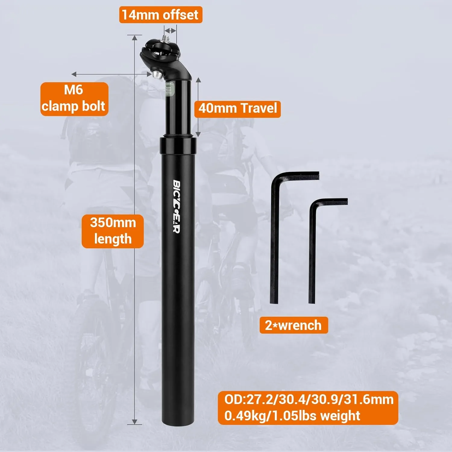 Suspension Seatpost 27.2 30.4 30.9 31.6 Bike Seat Posts with Suspension 40mm Travel Bicycle Seat Shock Absorber Aluminum Tube for E Bike MTB BMX Road City Bike Replacement Component Parts