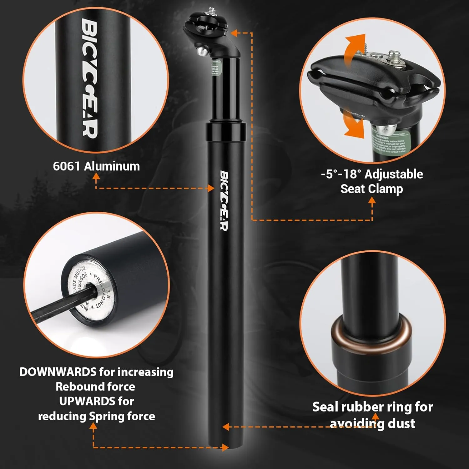 Suspension Seatpost 27.2 30.4 30.9 31.6 Bike Seat Posts with Suspension 40mm Travel Bicycle Seat Shock Absorber Aluminum Tube for E Bike MTB BMX Road City Bike Replacement Component Parts