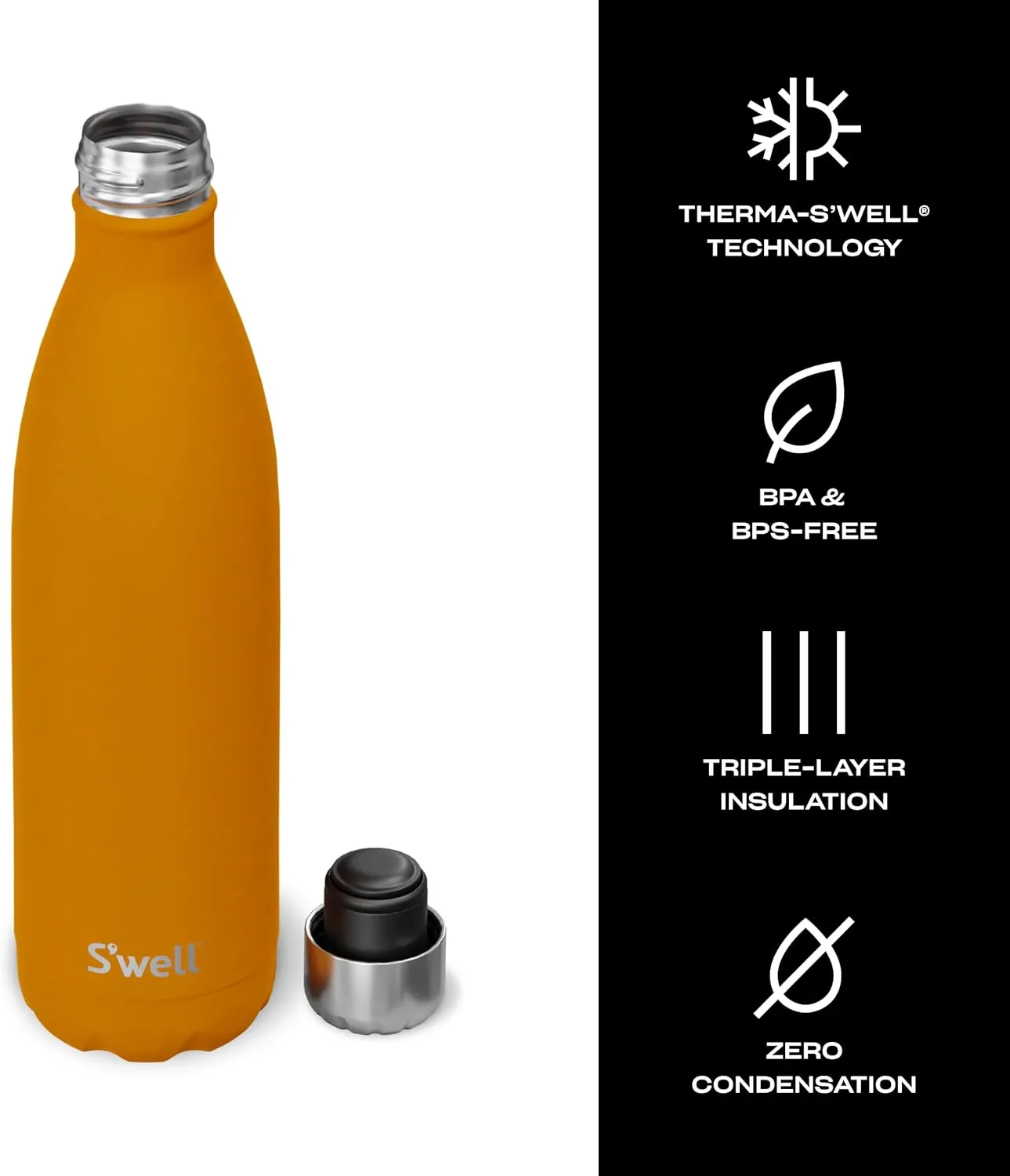 S'well Stainless Steel Water Bottle, 25oz, Golden Hour, Triple Layered Vacuum Insulated Containers Keeps Drinks Cold for 48 Hours and Hot for 24, BPA Free, Perfect for On the Go
