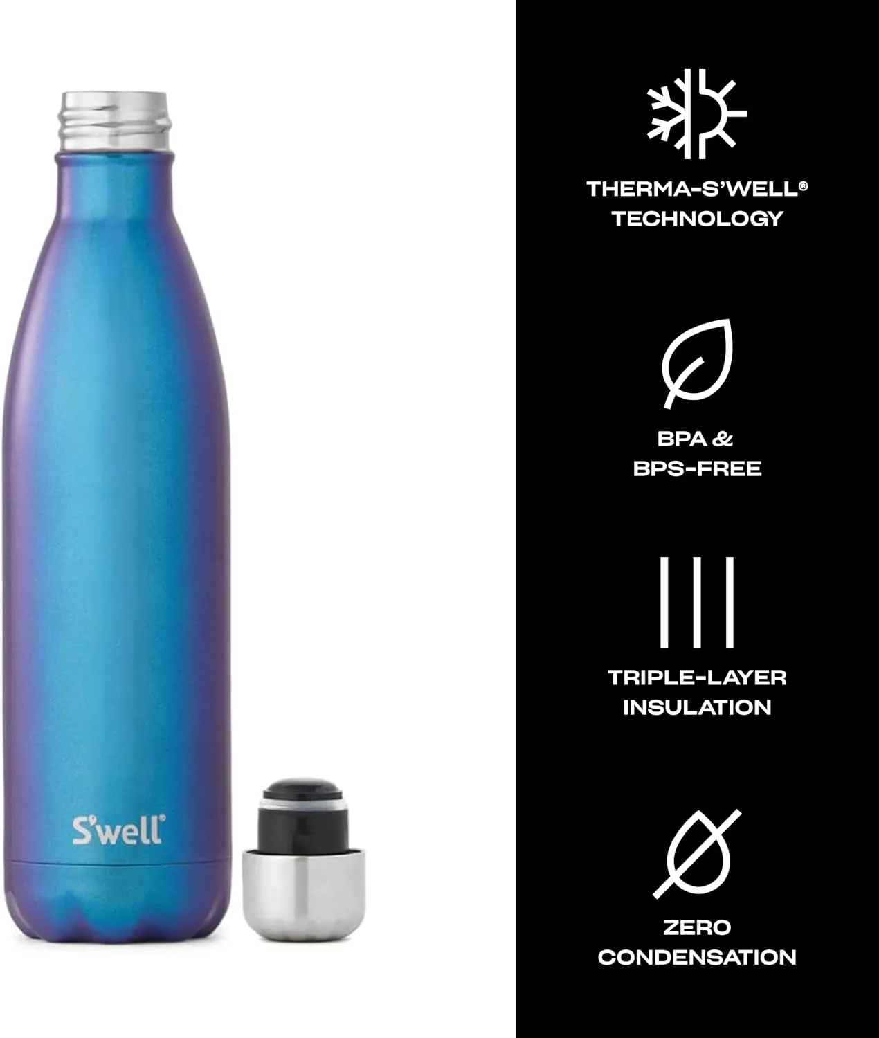 S'well Stainless Steel Water Bottle, 25oz, Neptune, Triple Layered Vacuum Insulated Containers Keeps Drinks Cold for 48 Hours and Hot for 24, BPA Free, Perfect for On the Go