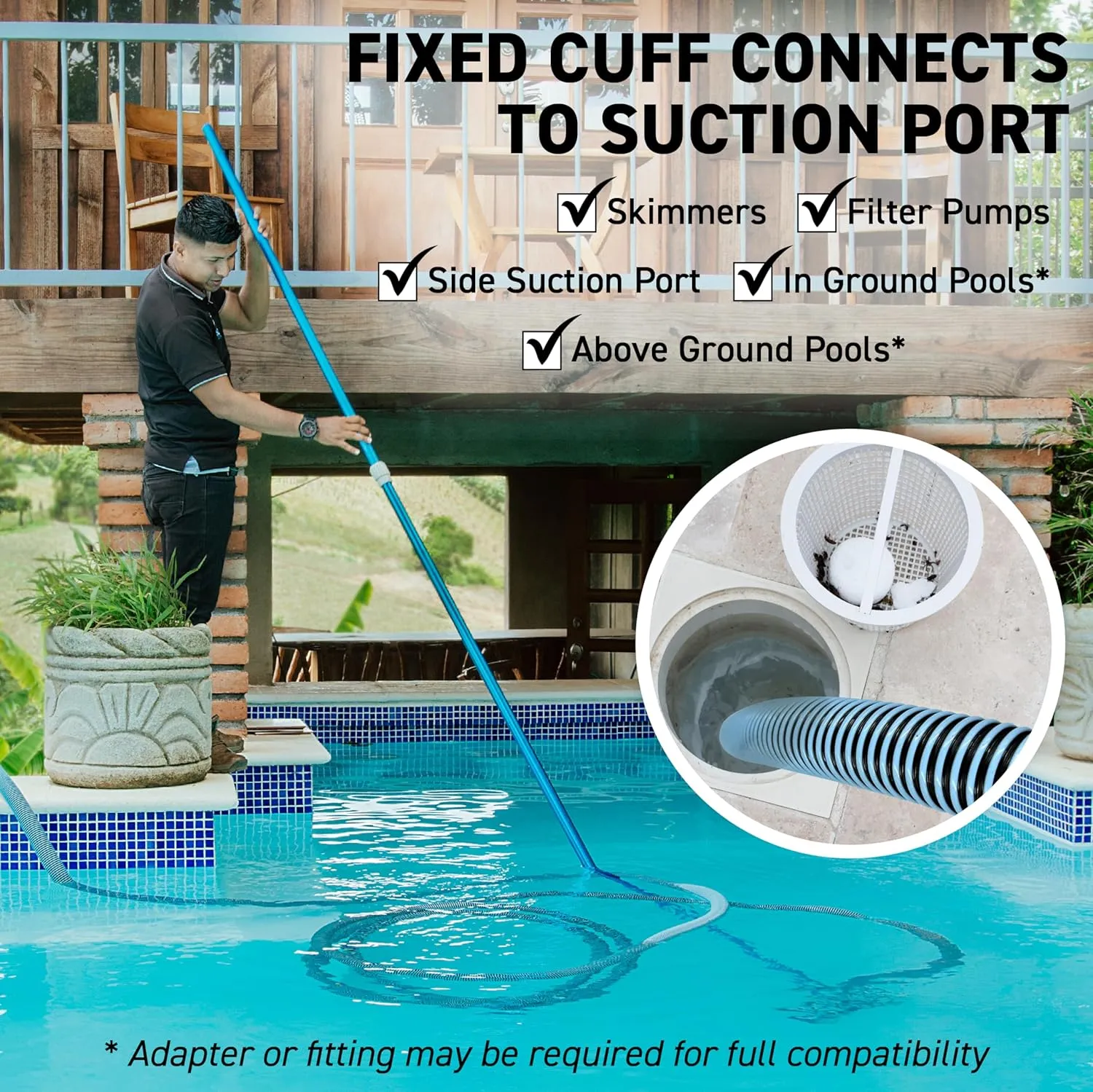 Swimming Pool Vacuum Hose 1-1/2" x 35-Ft, Swivel Cuff Kinkproof Design, Made in USA, Connects to Vacuum Head, Skimmer, Filter Pump for Cleaning In Ground and Above Ground Pools