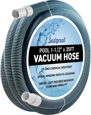 Swimming Pool Vacuum Hose 1-1/2" x 35-Ft, Swivel Cuff Kinkproof Design, Made in USA, Connects to Vacuum Head, Skimmer, Filter Pump for Cleaning In Ground and Above Ground Pools