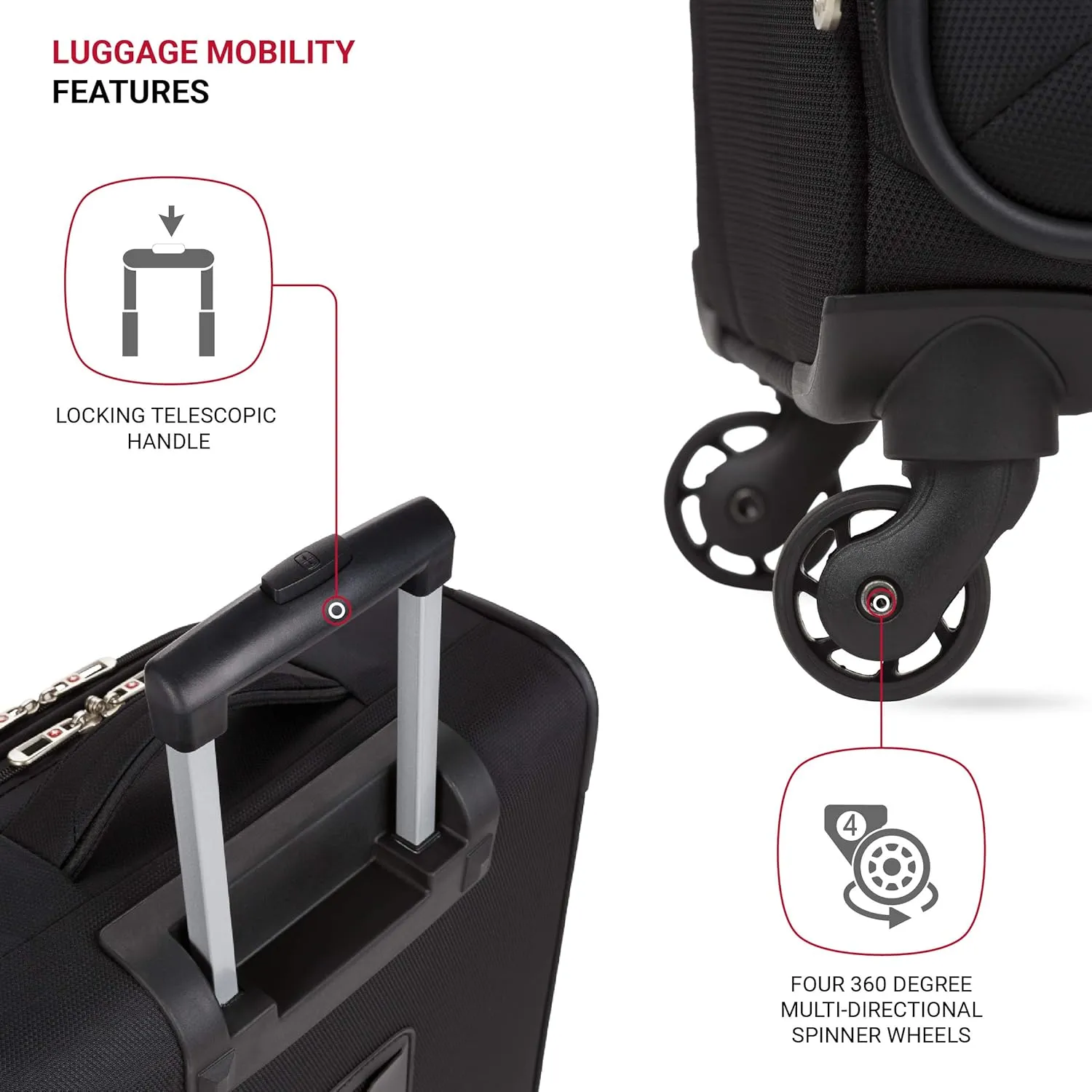 SwissGear 4010 Softside Luggage with Spinner Wheels, Black, Carry-On 18-Inch