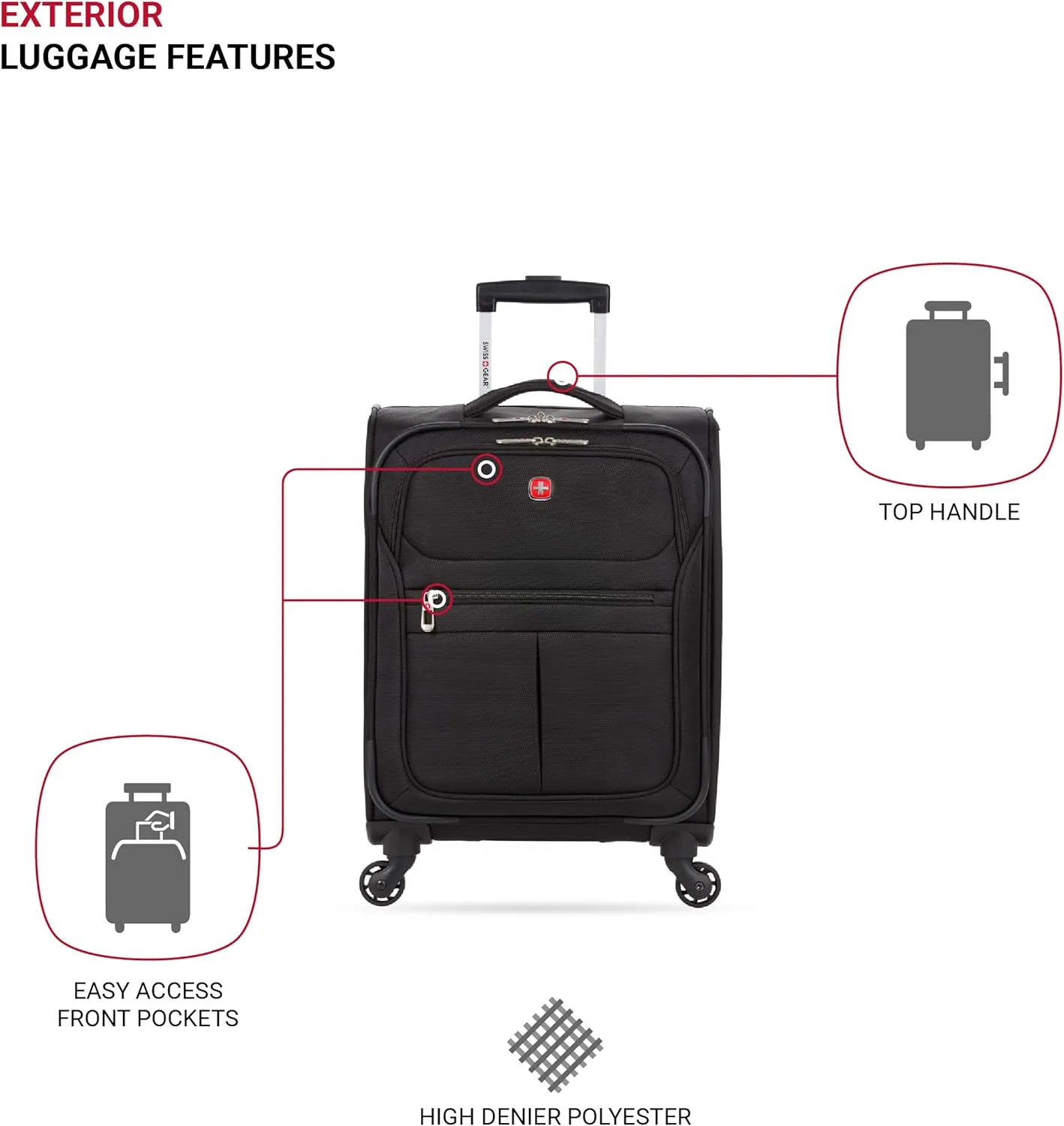 SwissGear 4010 Softside Luggage with Spinner Wheels, Black, Carry-On 18-Inch