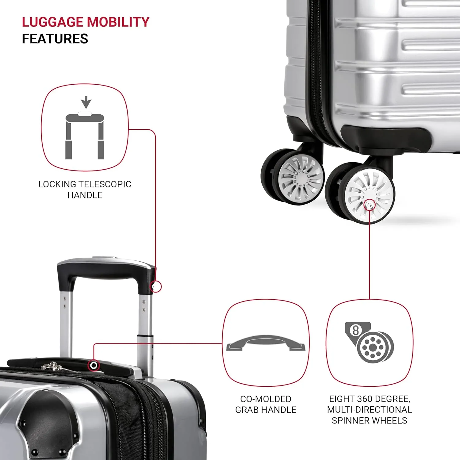 SwissGear 7782 Hardside Expandable Luggage with Spinner Wheels, Silver, Carry-On 20-Inch
