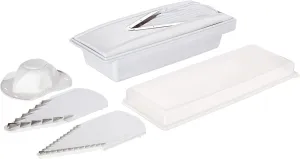 Swissmar V-Prep™ Mandoline Slicer – Versatile Kitchen Slicer for Julienne, Shred, Cube & Slice – Includes Multi-Function Bowl & Safety Holder – Essential Kitchen Gadget – White