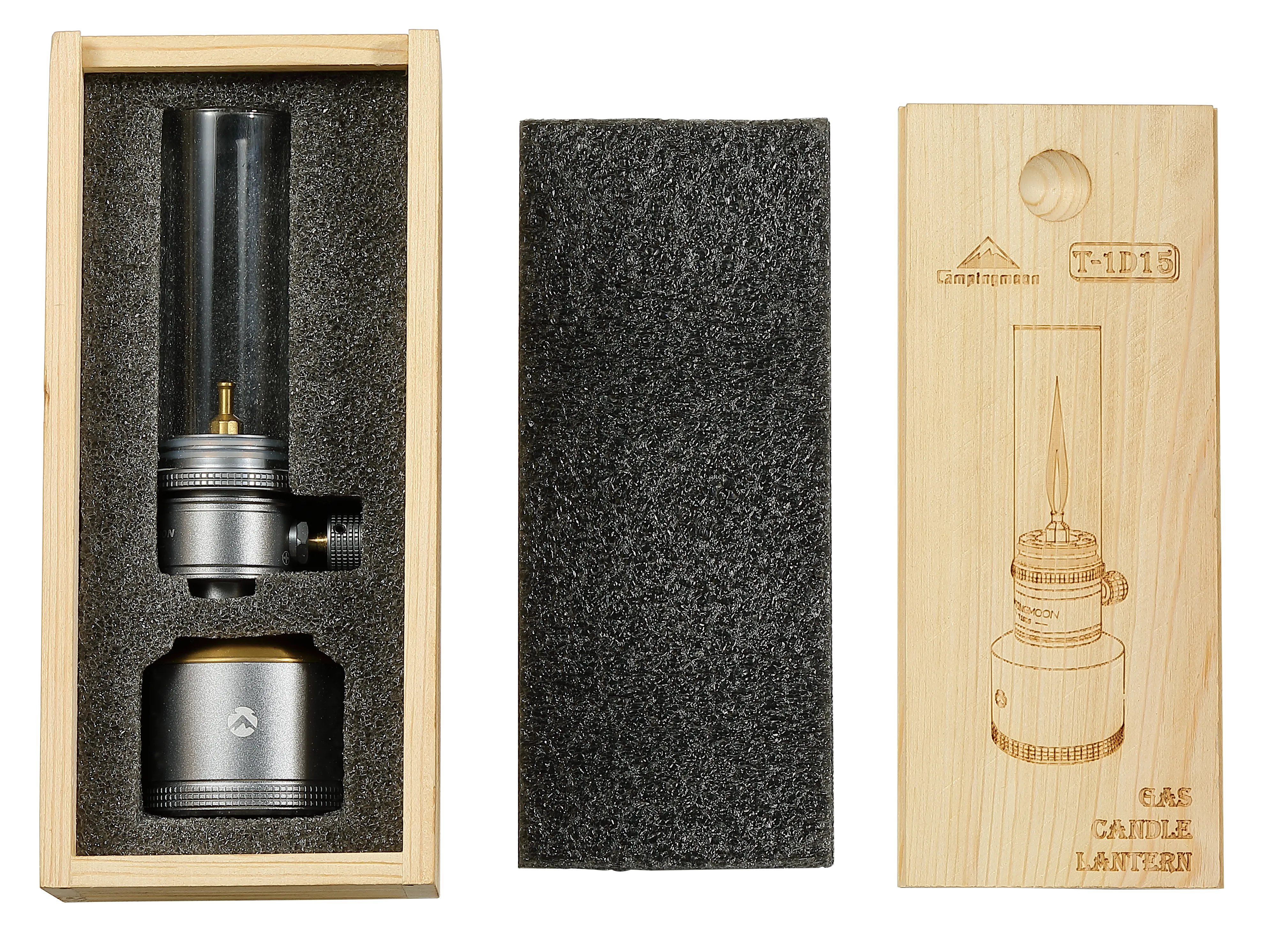 T-1D15 Camping Gas Lantern, Wooden Case Gas Candle with Empty Tank