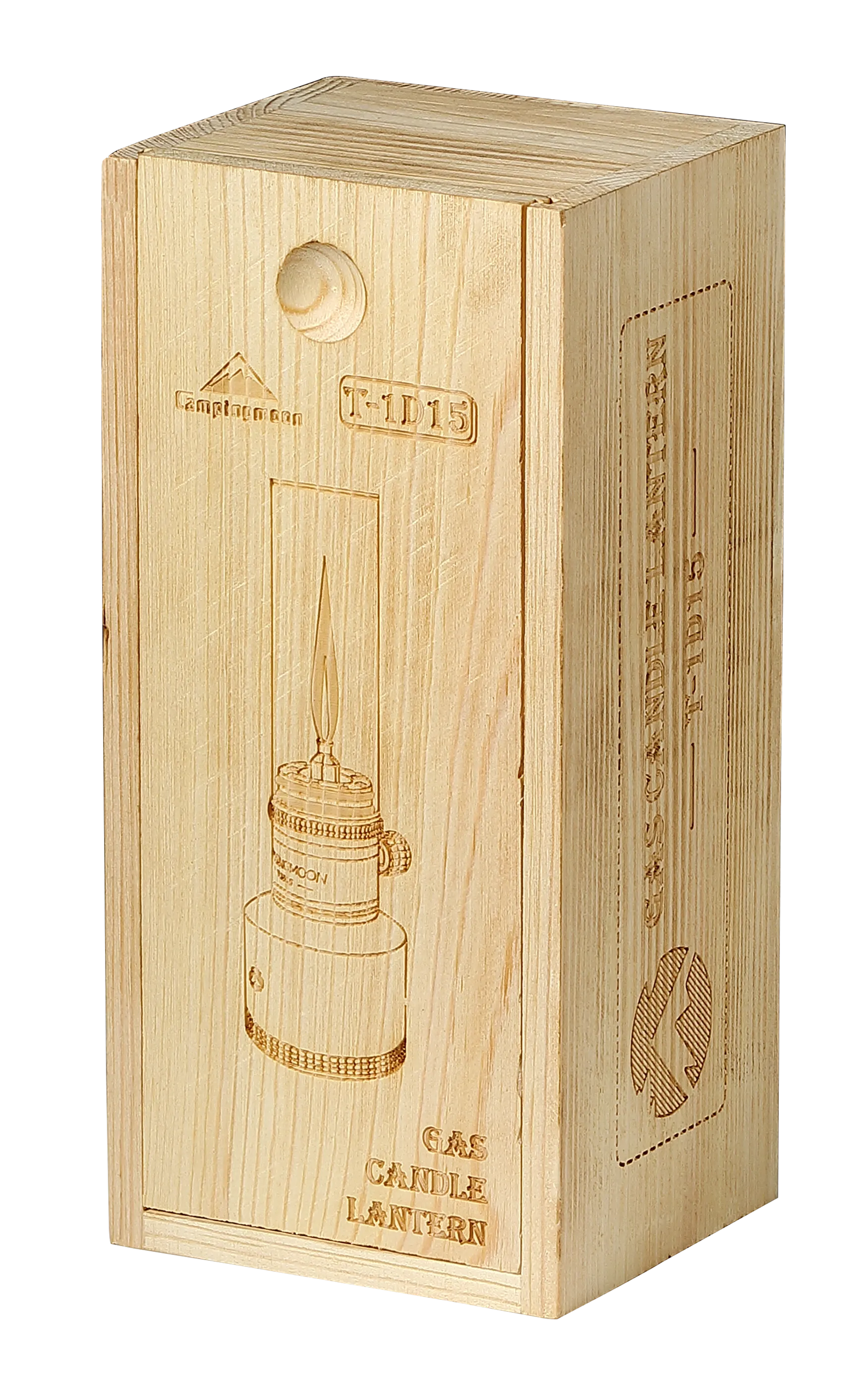 T-1D15 Camping Gas Lantern, Wooden Case Gas Candle with Empty Tank