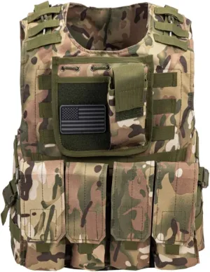 Tactical Airsoft Vest w/US Flag Patch and Mag Pouches (multicam, small-large)