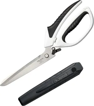 TAJIMA Heavy-Duty Spring Loaded Tradesman Shears - DK Series Electrician's Tool with Locking Mechanism & Elastomer Grips - DK-BD120-T