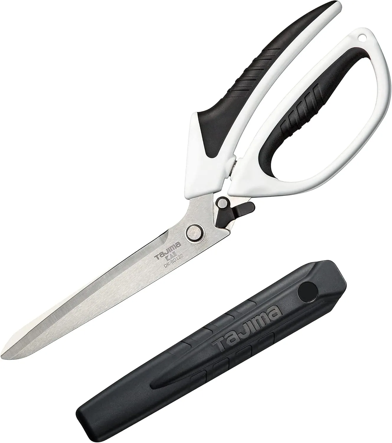 TAJIMA Heavy-Duty Spring Loaded Tradesman Shears - DK Series Electrician's Tool with Locking Mechanism & Elastomer Grips - DK-BD120-T