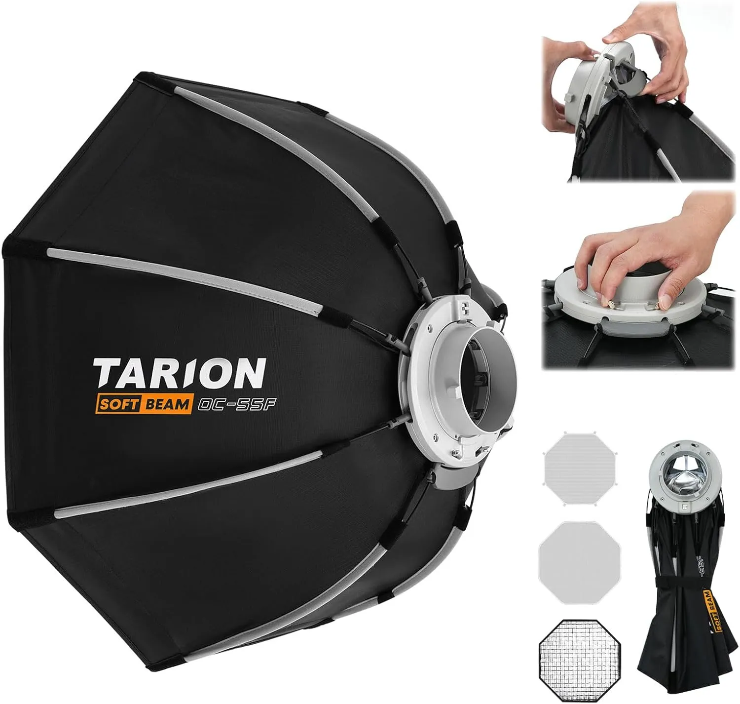 TARION Octagonal Softbox with Bowens Mount: Quick One-Step Open, 21.6in (55cm) Foldable Setup Softbox for Flash, Speedlight, Studio Photography Lighting, OC-55F SOFTBEAM