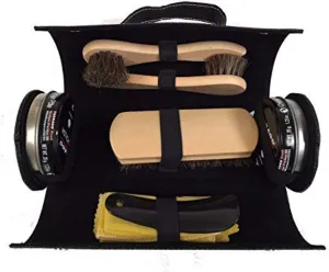 Tarrago Shoe Care Travel Kit | 2 Polishes, 3 Brushes, 1 Chamois and 1 Shoehorn | Full size products included