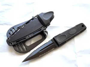 Tattva Tactical Combat Knife, 8 inch Double Edge Spear Point Blade, Black Rubber Handle with Holster