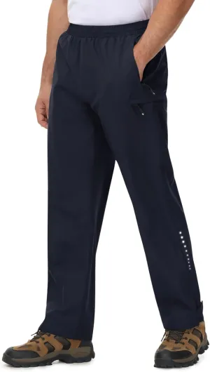 TBMPOY Men's Rain Pants Waterproof Zipper Lightweight Breathable Mesh with 3 Zipper Pockets Rain Gear Work Motorcycle