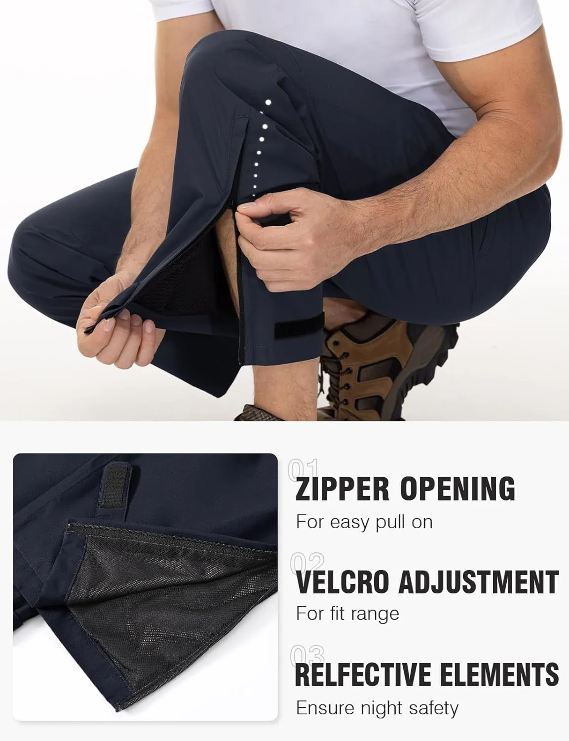 TBMPOY Men's Rain Pants Waterproof Zipper Lightweight Breathable Mesh with 3 Zipper Pockets Rain Gear Work Motorcycle
