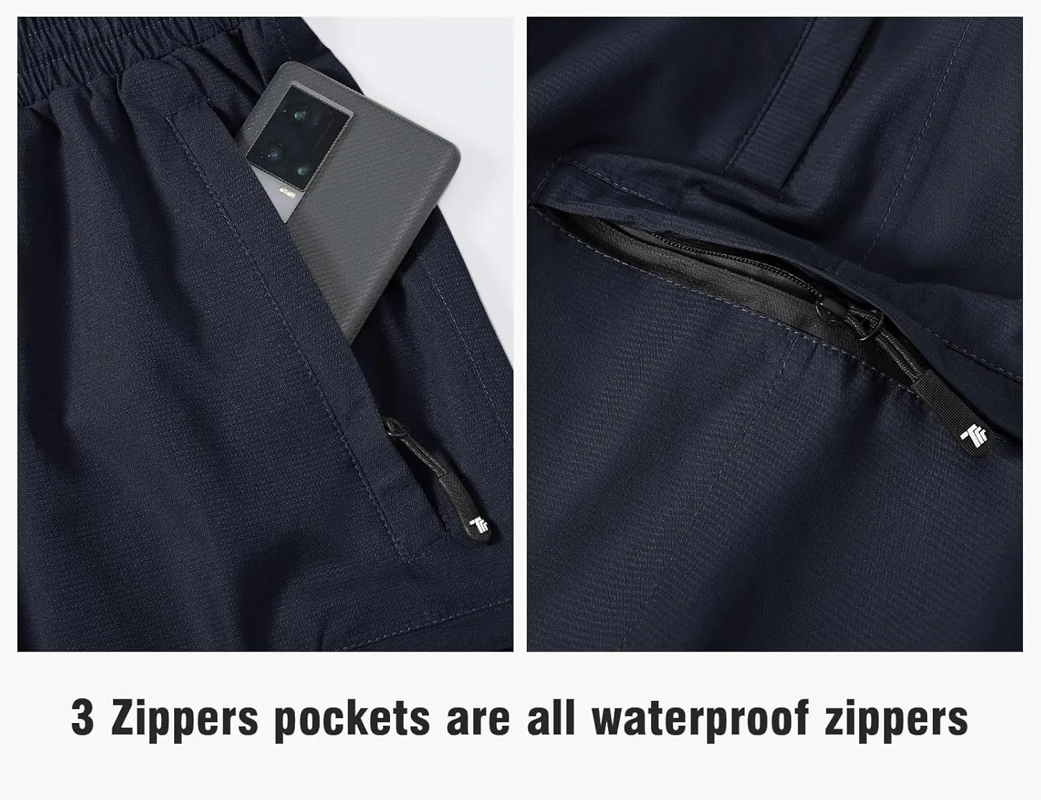 TBMPOY Men's Rain Pants Waterproof Zipper Lightweight Breathable Mesh with 3 Zipper Pockets Rain Gear Work Motorcycle