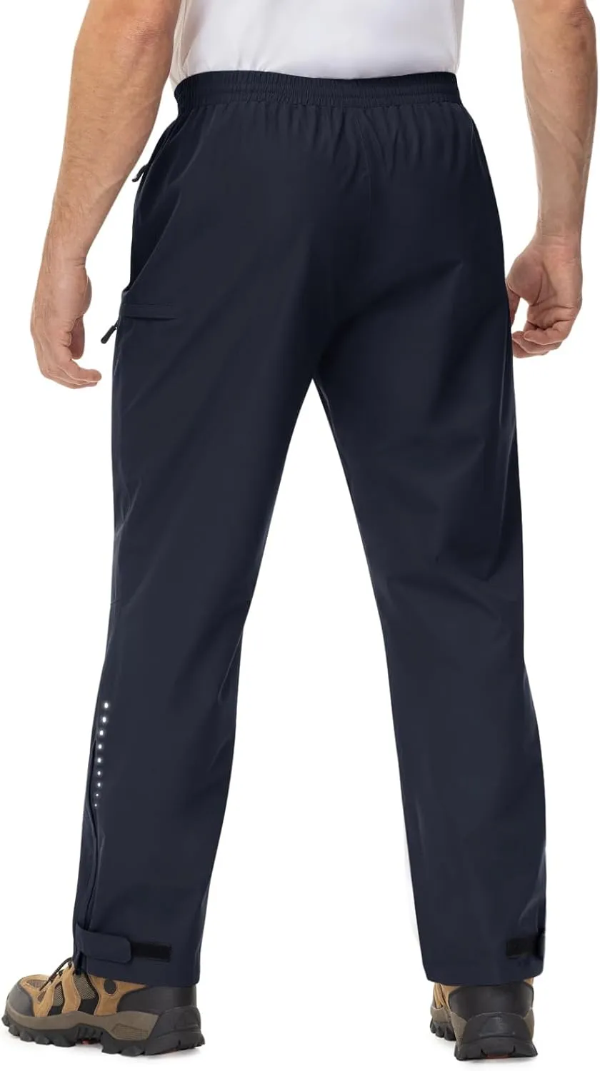 TBMPOY Men's Rain Pants Waterproof Zipper Lightweight Breathable Mesh with 3 Zipper Pockets Rain Gear Work Motorcycle