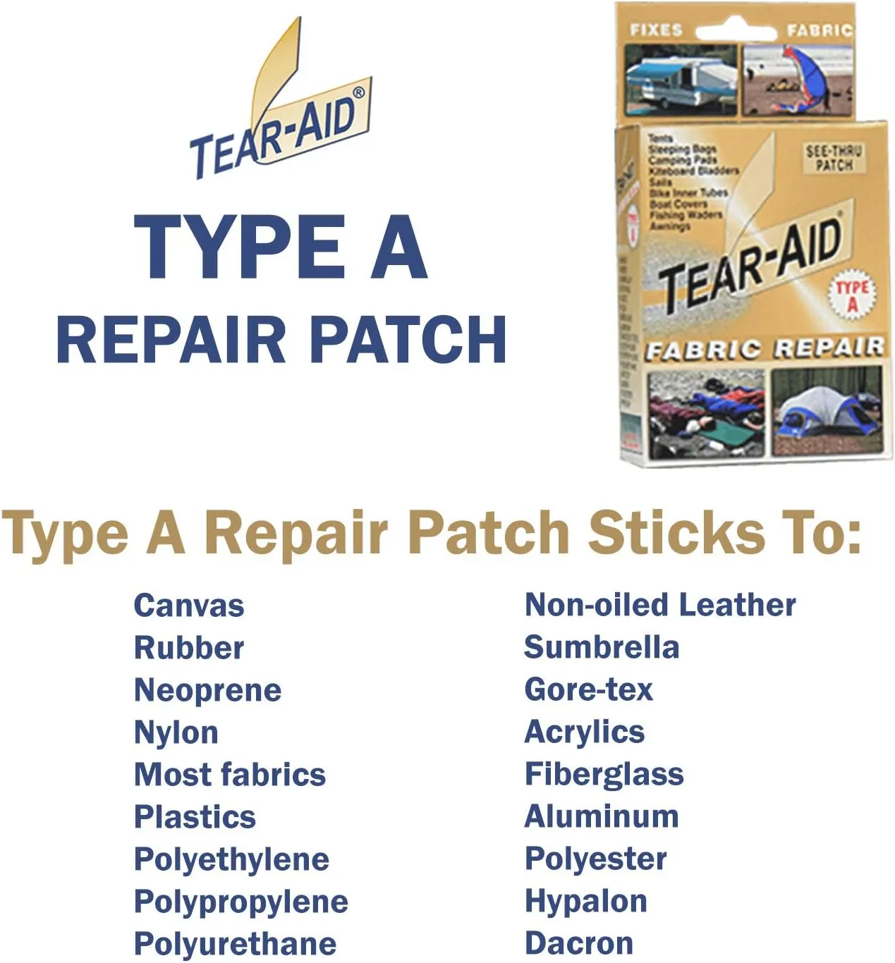 TEAR-AID Fabric Repair Kit, Type A Clear Patch for Canvas, Fiberglass, Leather, Polyester, Nylon & More, 3in x 5ft Roll, Single Pack