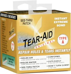 TEAR-AID Fabric Repair Kit, Type A Clear Patch for Canvas, Fiberglass, Leather, Polyester, Nylon & More, 3in x 5ft Roll, Single Pack