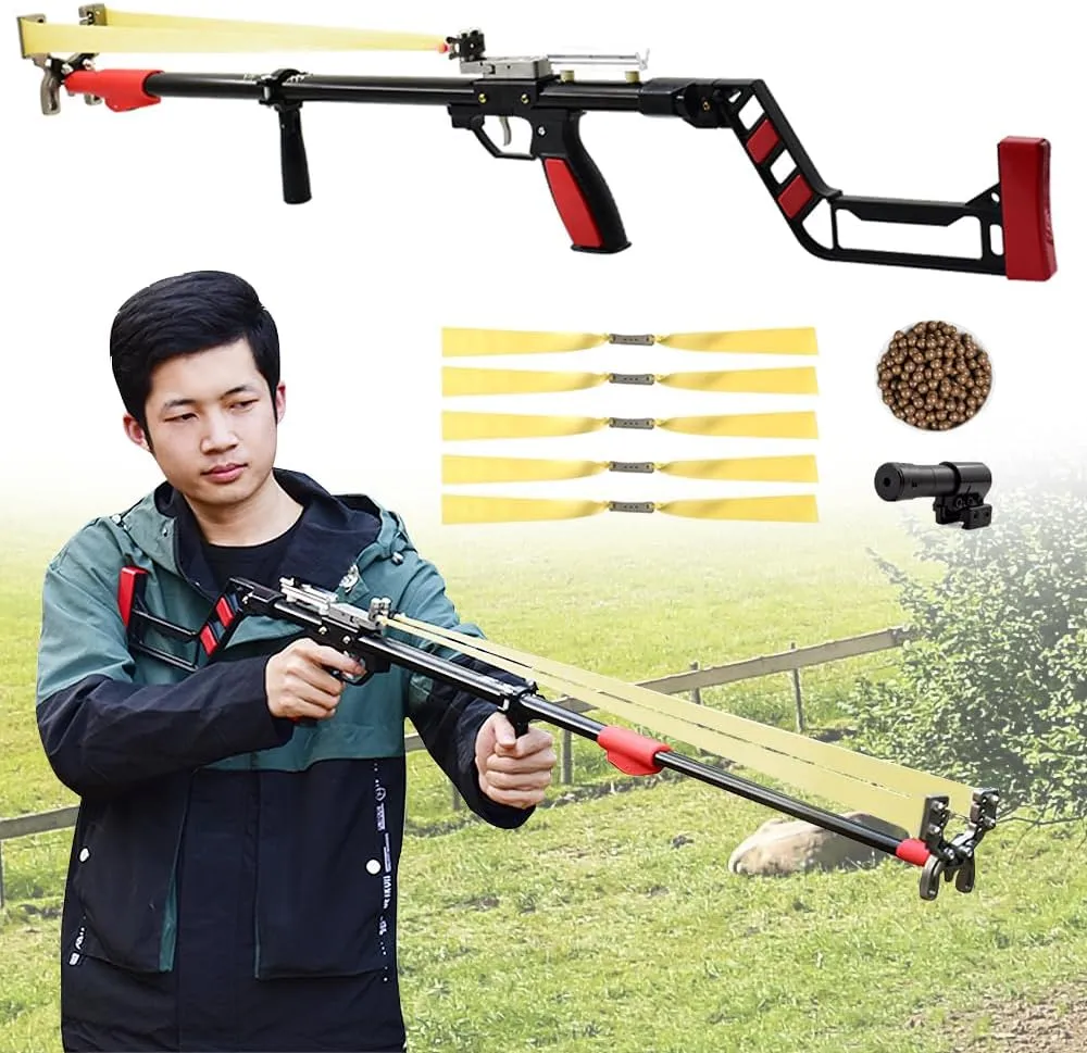 Telescopic Rod Laser Slingshot, High Power Slingshot Rifle for Outdoor Hunting and Shooting, Hunting Slingshot for Adults with 3 Slingshot Band Catapult Slingshot for Target Practice