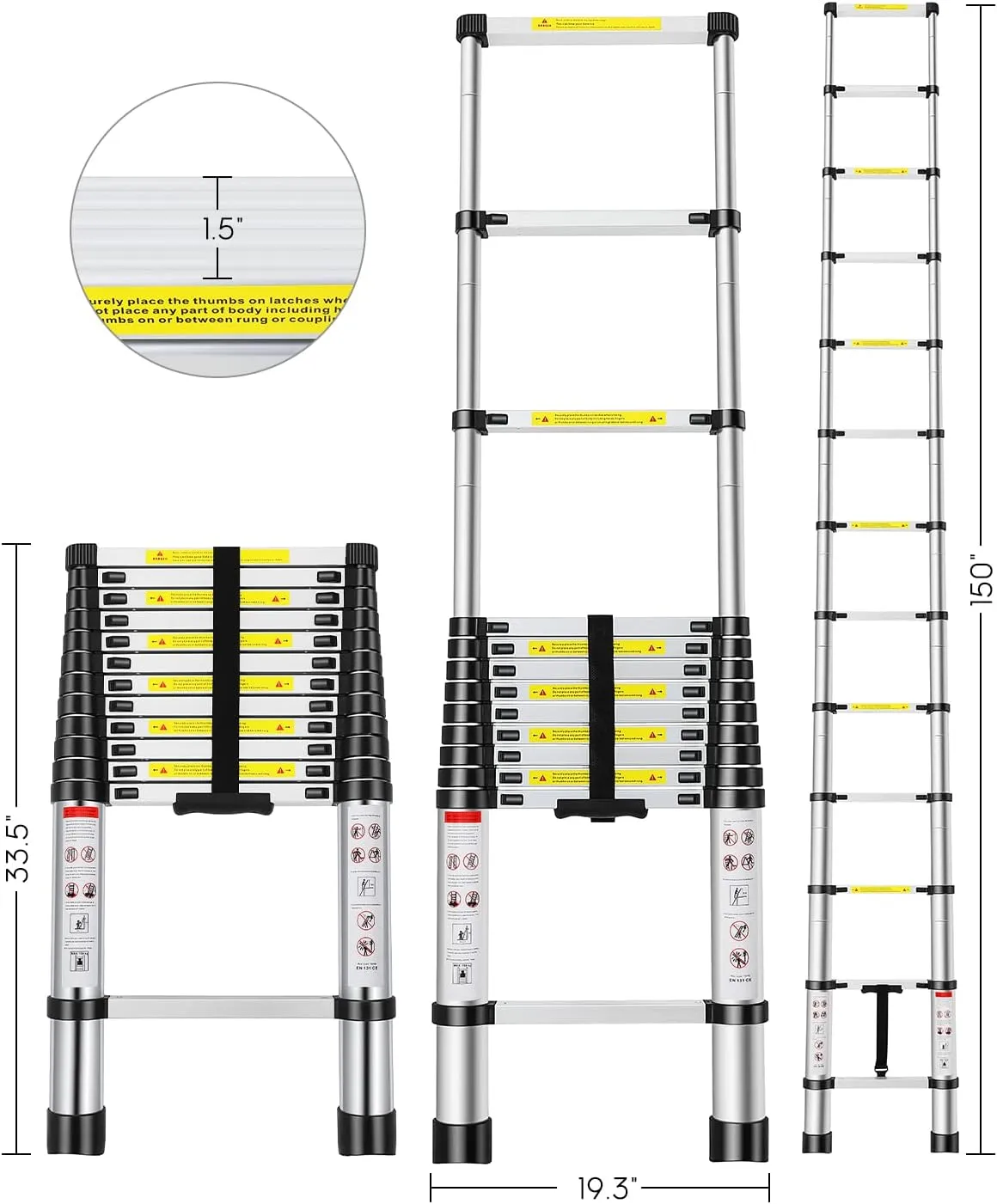 Telescoping Ladder, 12.5FT Aluminum Extension Ladder with 2 Replacement of Non-Slip Rubber Cover, Telescopic Ladder Portable Multi-Purpose for Indoor Outdoor Work, 330 lbs Load Capacity