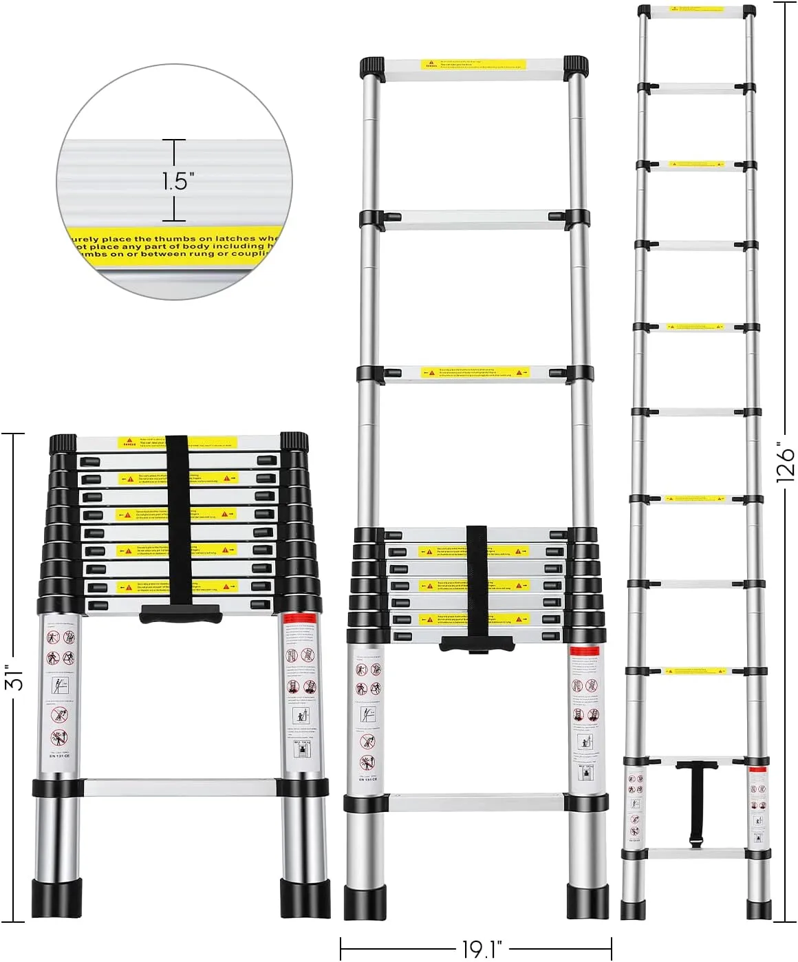 Telescoping Ladder,10.5FT Aluminum Extension Ladder with 2 Replacement of Non-Slip Rubber Cover, 330 lb. Load Capacity, Telescopic Ladder Portable Multi-Purpose for Indoor Outdoor Work