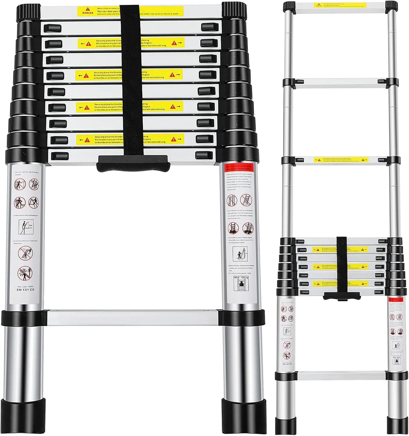 Telescoping Ladder,10.5FT Aluminum Extension Ladder with 2 Replacement of Non-Slip Rubber Cover, 330 lb. Load Capacity, Telescopic Ladder Portable Multi-Purpose for Indoor Outdoor Work