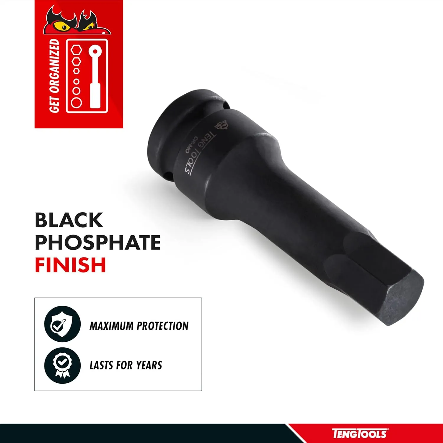 Teng Tools 11/16 Inch SAE 1/2 Inch Drive Hex Chrome Molybdenum Impact Socket | Mechanic Tool | Hand Tool - 921622