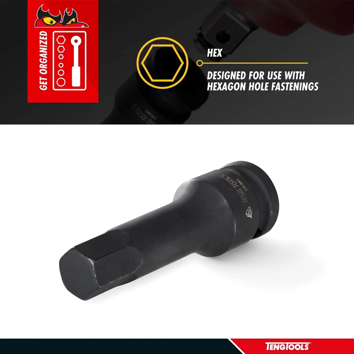 Teng Tools 11/16 Inch SAE 1/2 Inch Drive Hex Chrome Molybdenum Impact Socket | Mechanic Tool | Hand Tool - 921622