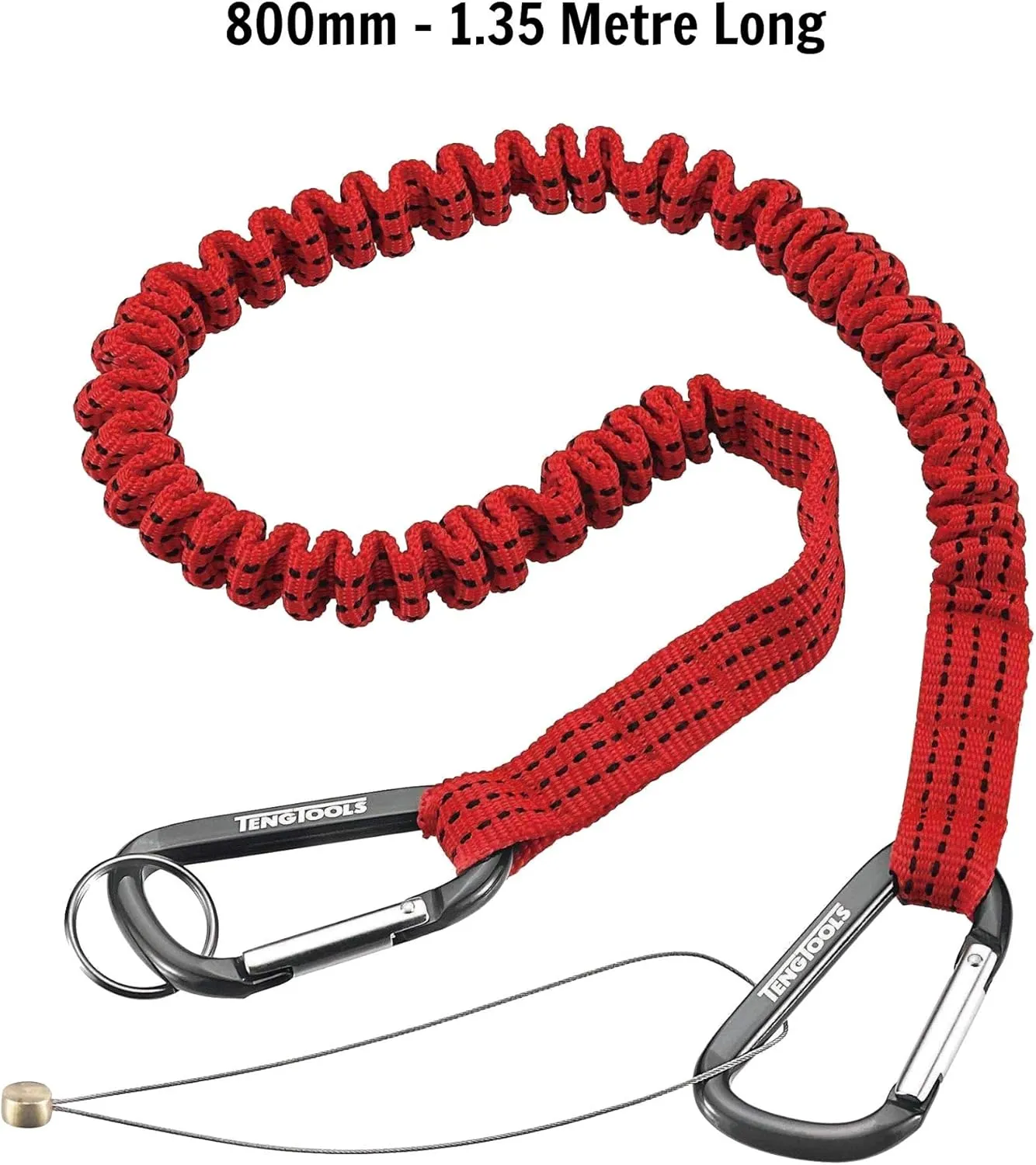 Teng Tools 800mm - 1.35 Metre Long Tool Lanyard/Leash   Safety Wire & Spring Hook - SSH03, Silver, Max Load 4.5Kg
