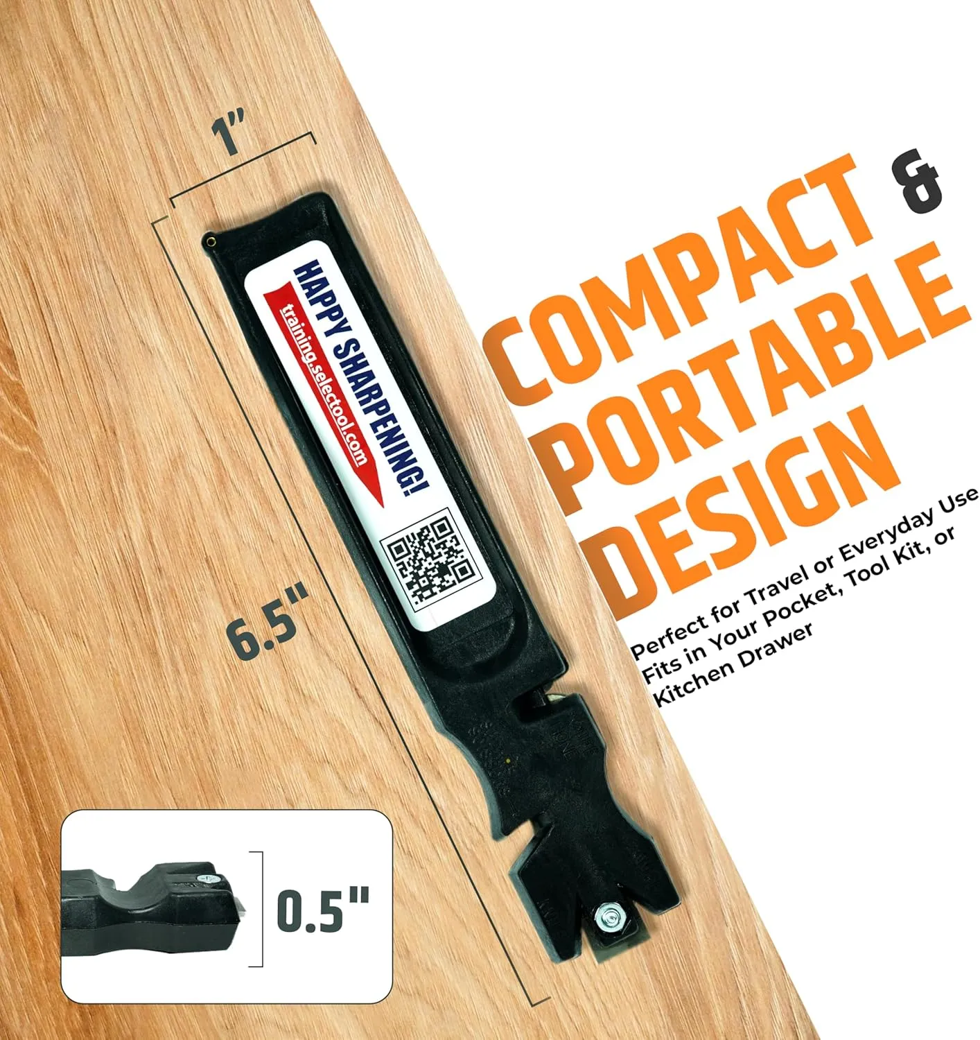 The Original SELECTOOL Knife & Tool Sharpener - Automatic Allignment Works on Any Edge - Manual Pocket Knife Sharpener Tool, Quick Sharpening any Kitchen Knives, Blades, Scissors - Black, Made in USA