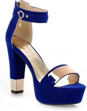 Thick Heel Waterproof Platform Buckle high Heel Shoes Blue 7