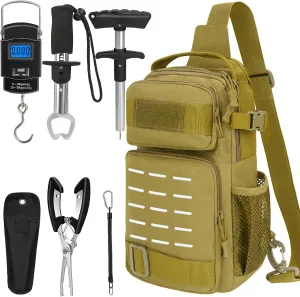 THKFISH 7Pcs Fishing Backpack with Fishing Pliers Kit, Tactical Fish Sling Tackle Bag Included Fishing Tackle kit, Digital Fishing Gear Weight Scale, Fish Hook Remover Tools