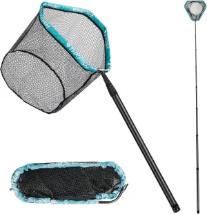 THKFISH Carbon Fiber Fishing Net - Long Handle, Portable Telescopic Landing Net - 27 to 157.5 Inch - Aluminum Mesh Frame Rubber Coated