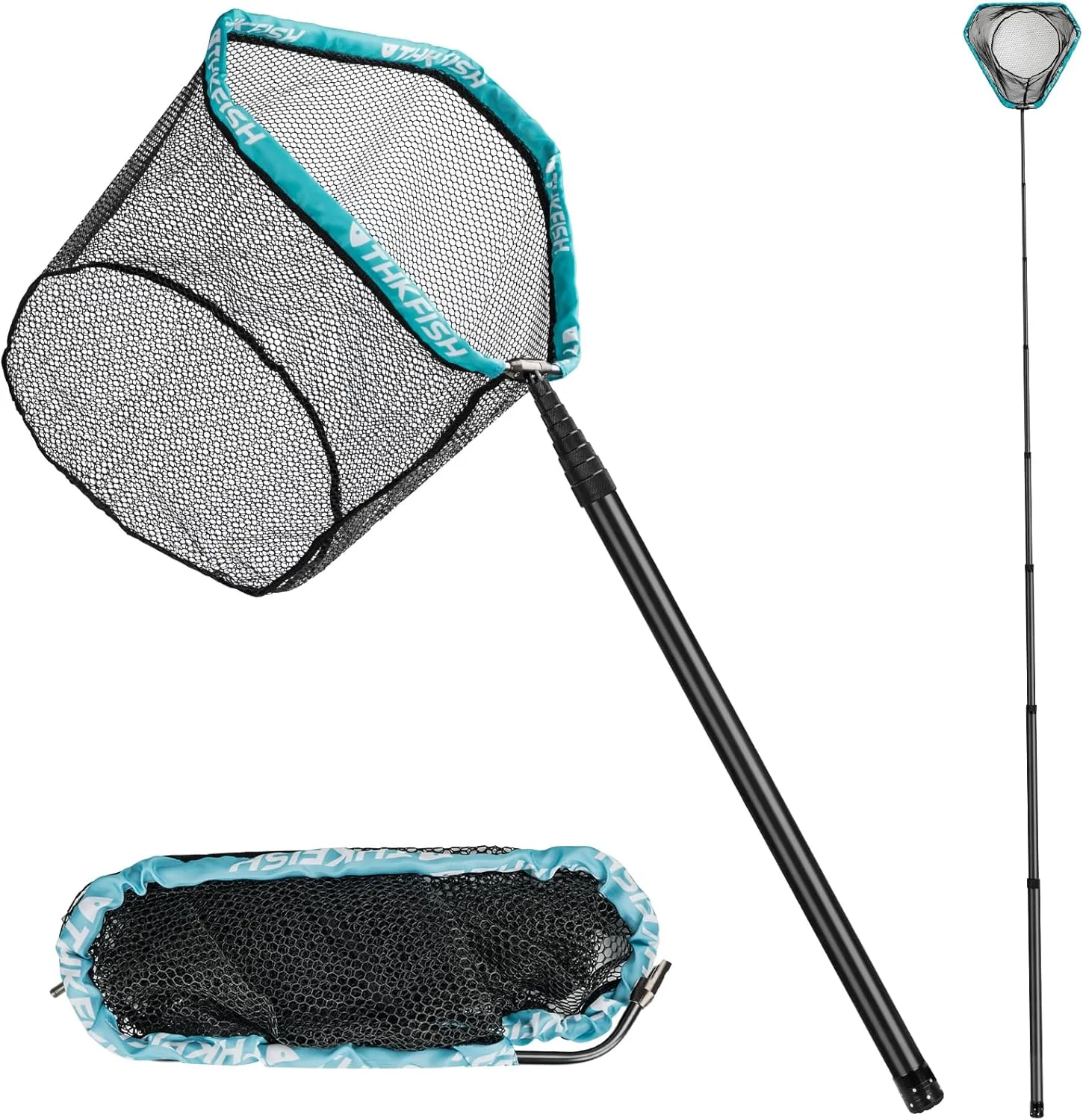 THKFISH Carbon Fiber Fishing Net - Long Handle, Portable Telescopic Landing Net - 27 to 157.5 Inch - Aluminum Mesh Frame Rubber Coated
