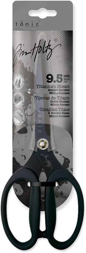Tim Holtz Scissors All Purpose - 9.5 Inch Titanium Snips with Micro Serrated Blade Edge - Non Stick Craft Tool for Cutting Paper, Fabric, and Sewing - Comfort Grip Handles