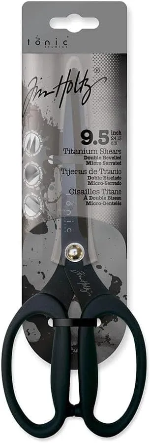 Tim Holtz Scissors All Purpose - 9.5 Inch Titanium Snips with Micro Serrated Blade Edge - Non Stick Craft Tool for Cutting Paper, Fabric, and Sewing - Comfort Grip Handles