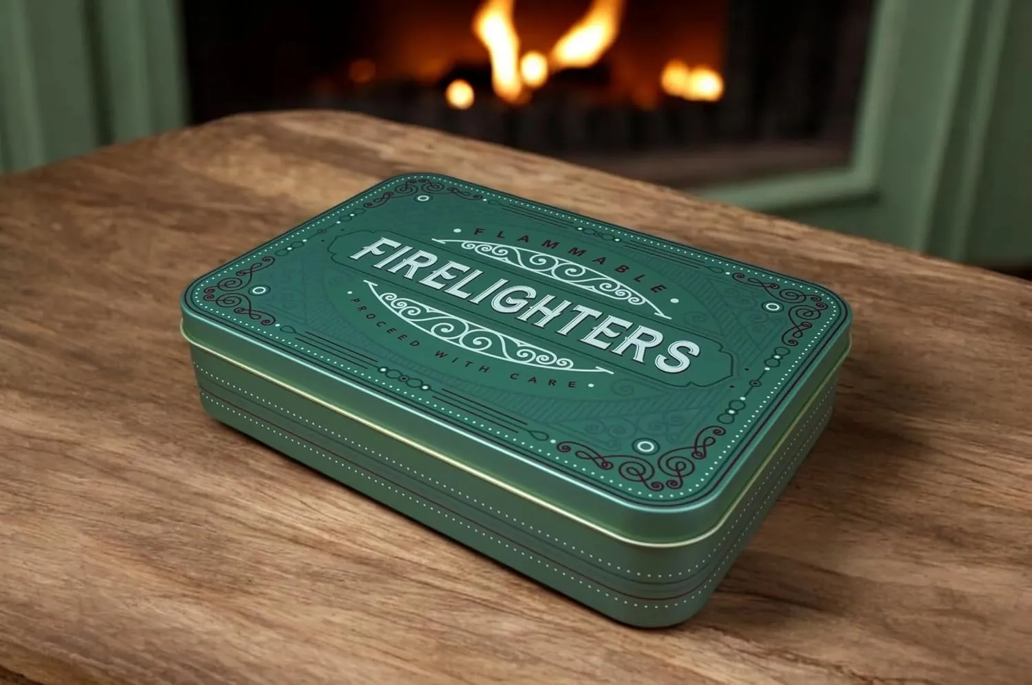 TINIT Firestarter & Match Tin Set - Fireplace Storage Fireside Fire Stove BBQ Campfire Firewood Gift Men Man Home (Sage)