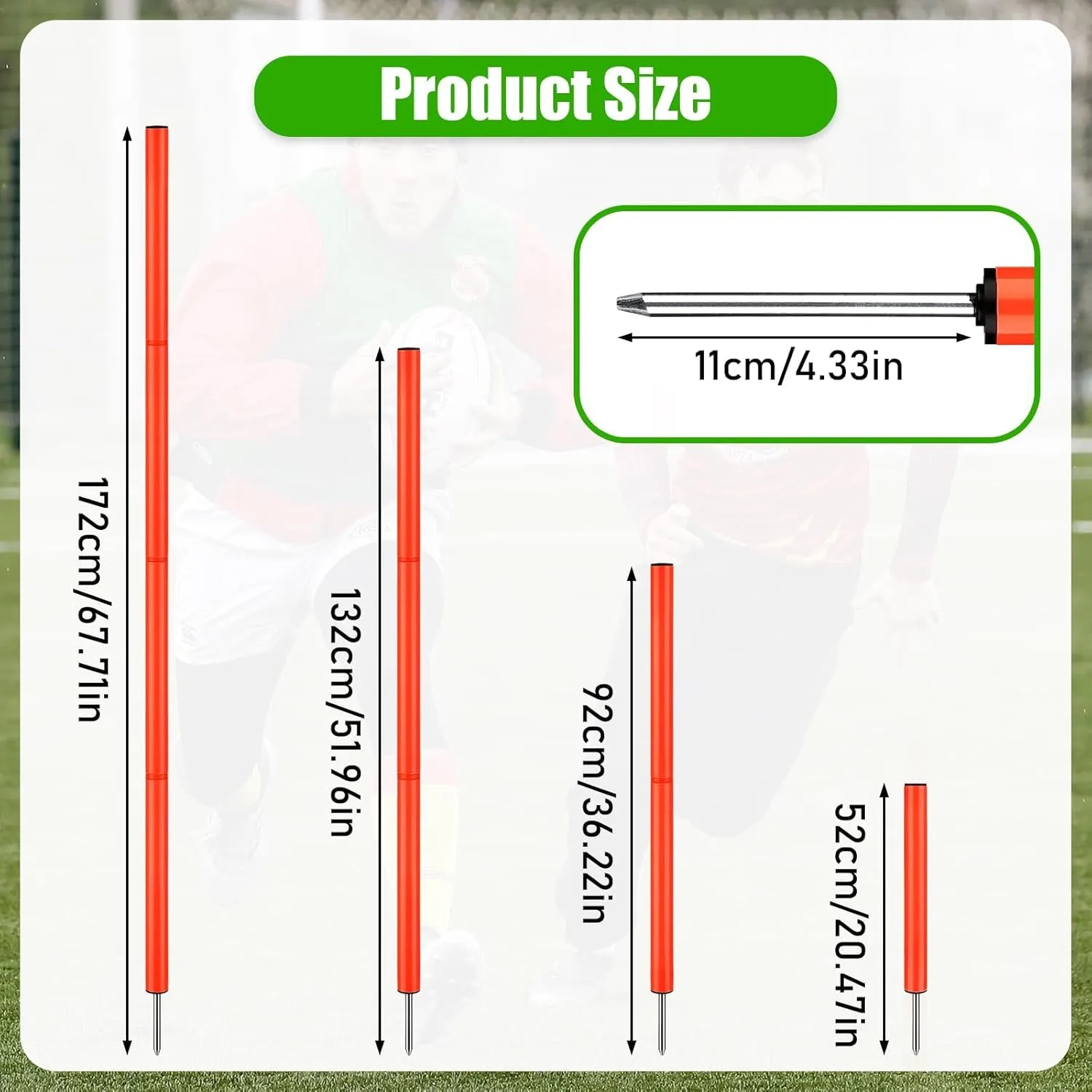 TOBWOLF 6PCS 6FT Adjustable Soccer Agility Training Poles, Detachable Sports Training Speed Sticks, Slalom Training Agility Pole Set, Outdoor Speed & Agility Turf Training Poles for Soccer Drills