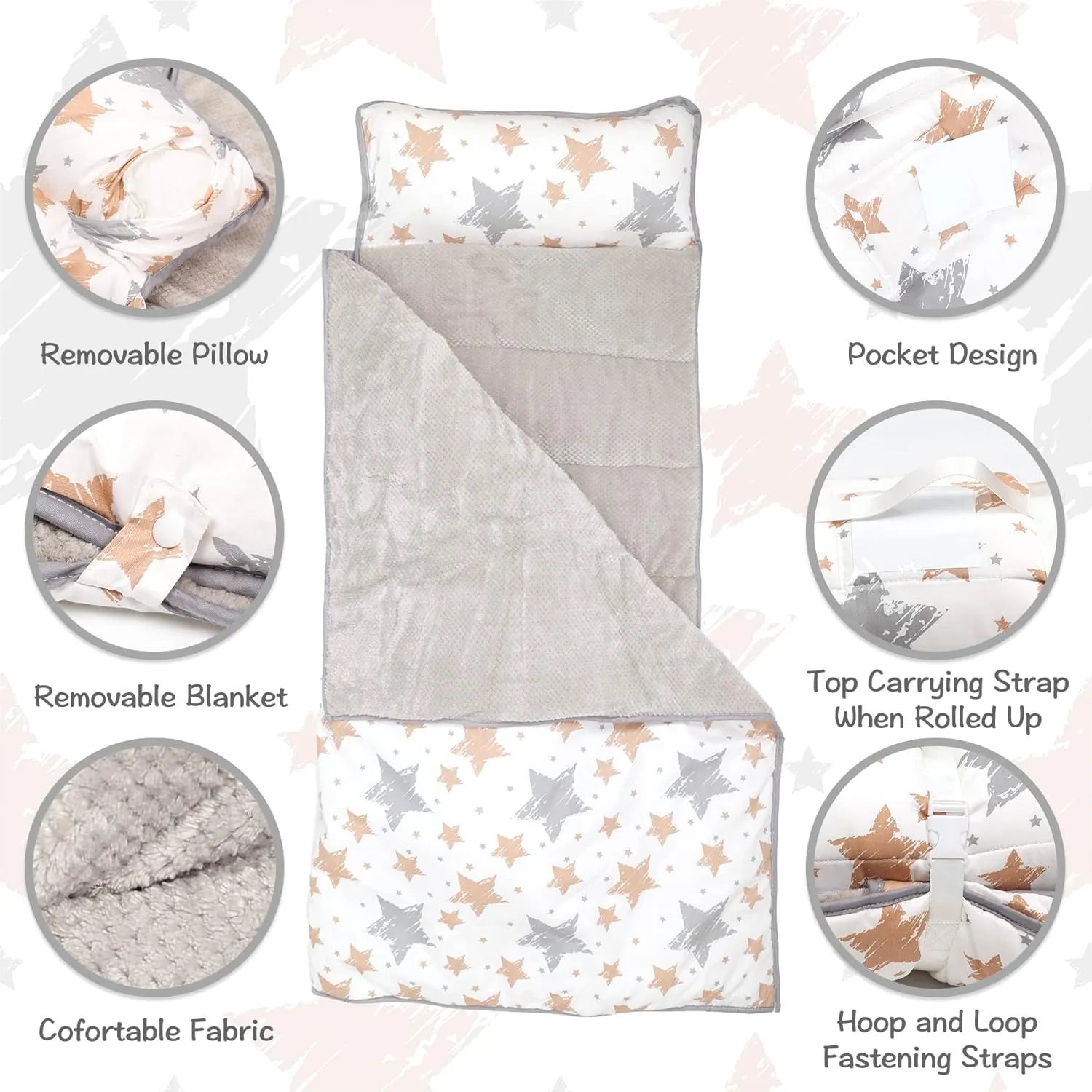 Toddler Nap Mat with Removable Blanket and Pillow, Extra Large Rolled Napping Mats,Toddler Sleeping Bag,Kids Sleeping Bag for Daycare,Nap Mats for Preschool